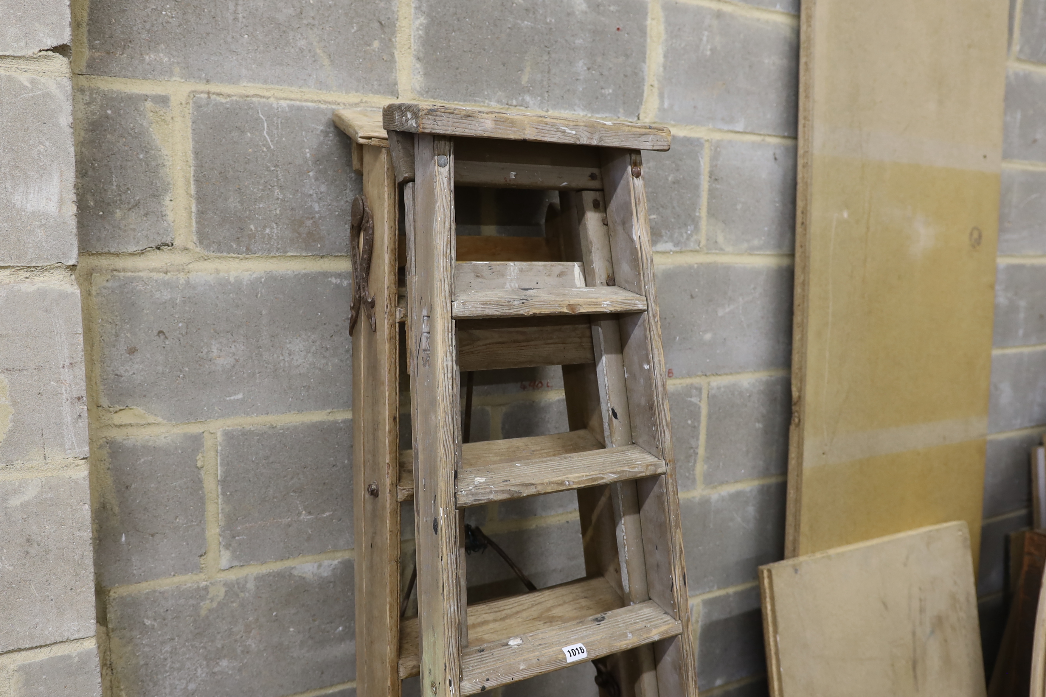 Two vintage pine step ladders, larger height 186cm